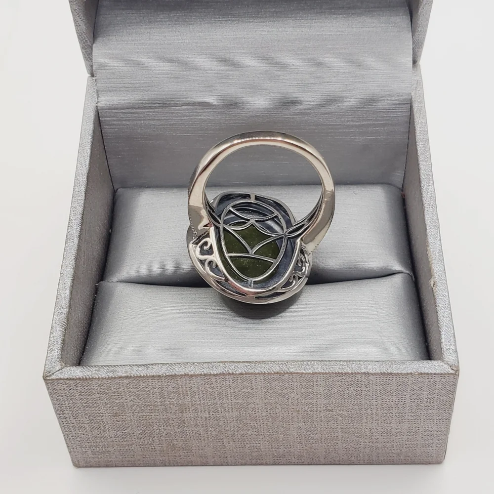 7 Carat Connemara Green Marble 925 Sterling Silver Statement Ring
